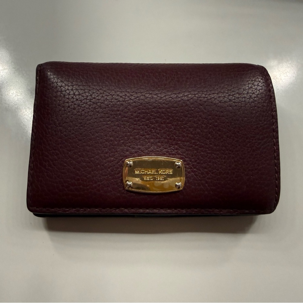 Michael Kors Dark Red Leather Wallet with Gold Accent